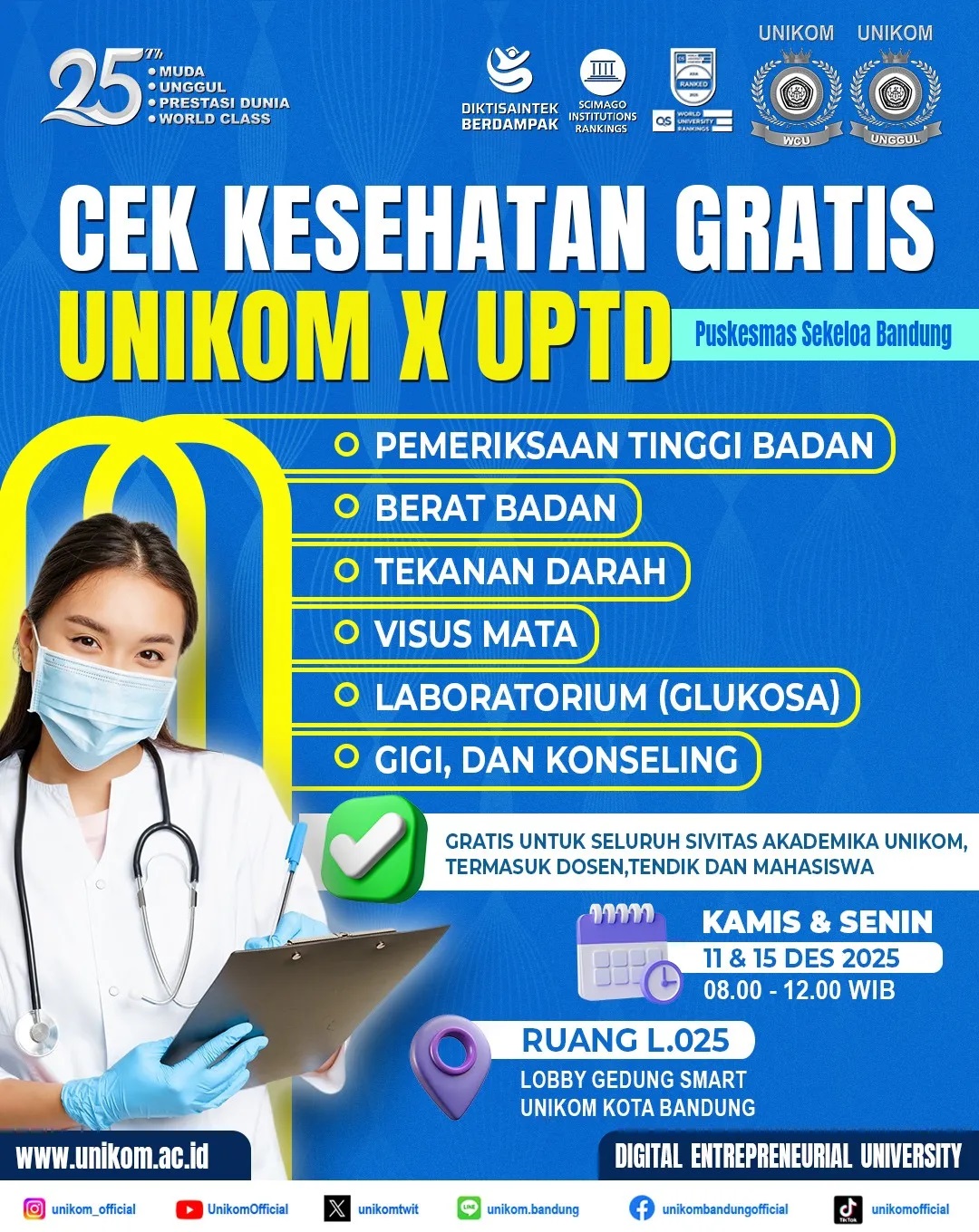 Cek Kesehatan Gratis UNIKOM x UPTD Puskesmas Sekeloa Bandung